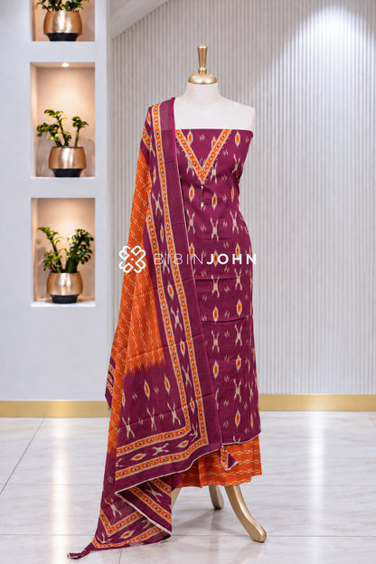 Cotton Embroidery Unstitched Salwar Suit Material Wine Purple BJ1936