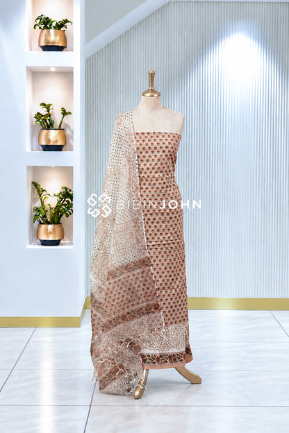 Printed Cotton Unstitched Salwar Suit Material Dusty Peach BJ2014
