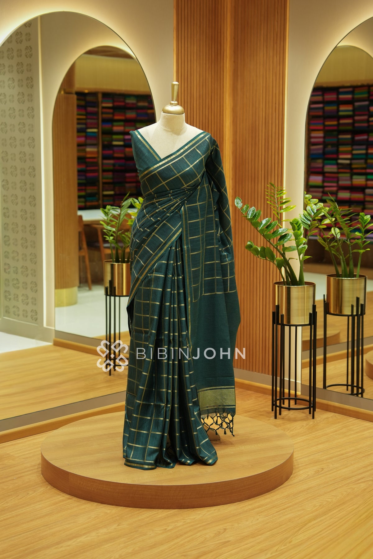 Semi Tussar Weaving Saree For Women Deep Bottle Green BJ2333