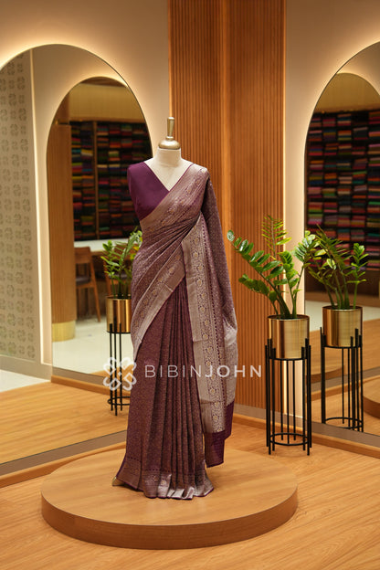 Silk Brocade Saree For Women Wine Purple BJ2391