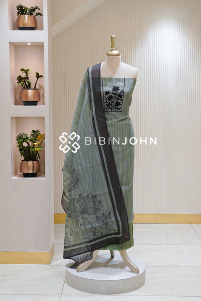 Cotta Embroidery Unstitched Salwar Suit Material Sage Green BJ1728