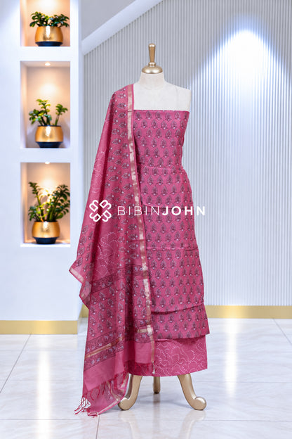 Printed Chanderi Unstitched Salwar Suit Material  Dusty Rose Pink BJ1933