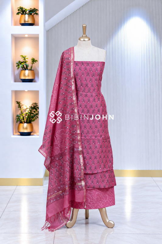 Printed Chanderi Unstitched Salwar Suit Material  Dusty Rose Pink BJ1933