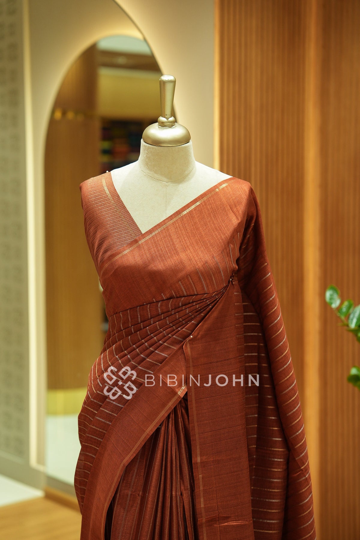 Semi Tussar Weaving Saree For Women Rust Brown BJ2444