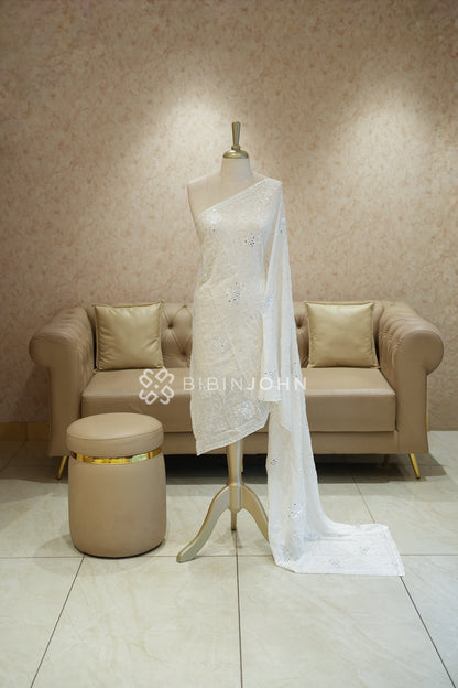 Georgette Embroidery Dupatta For Women Ivory White BJ2435