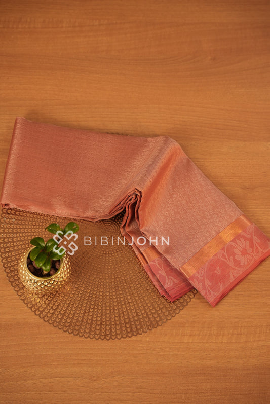 Semi Silk Saree For Women Peach Copper BJ2112