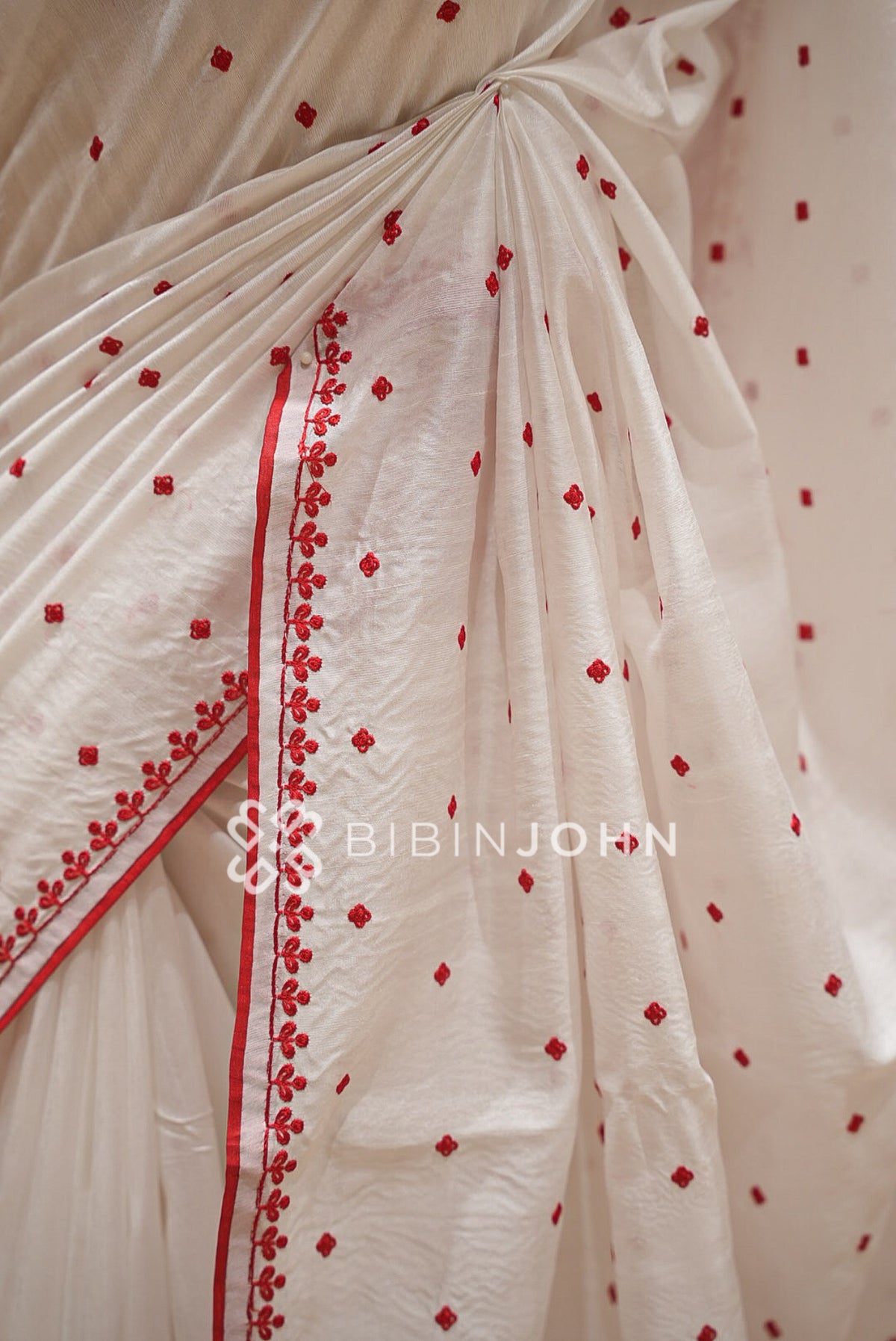 Silk Embroidery Saree Red & White BJ1023