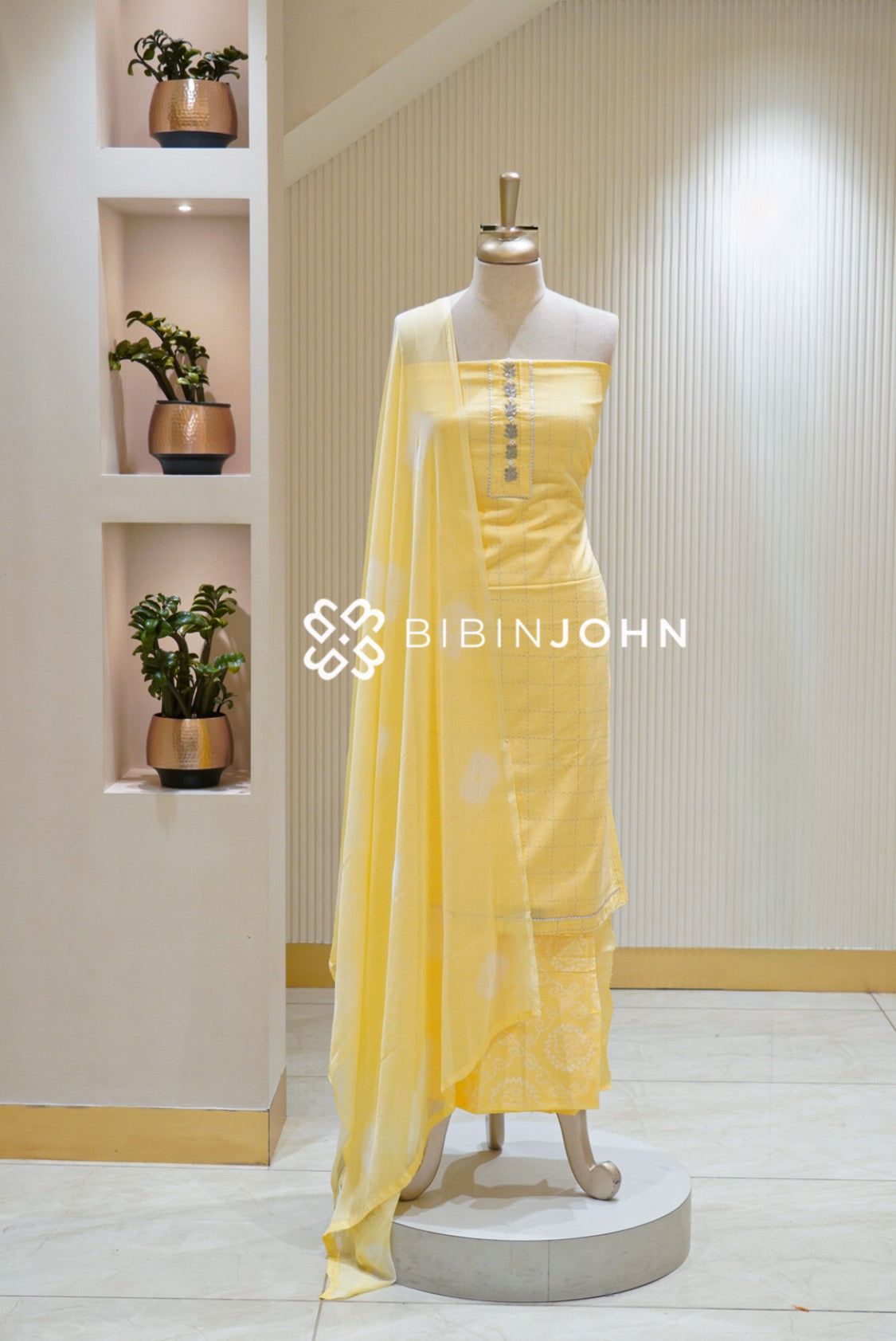 Cotton Embroidery Unstitched Salwar Suit Material Pastel Yellow BJ2741