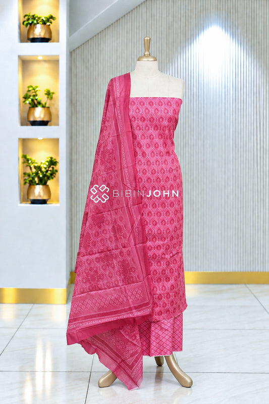 Printed Cotton Unstitched Salwar Suit Material Rani Pink BJ2073
