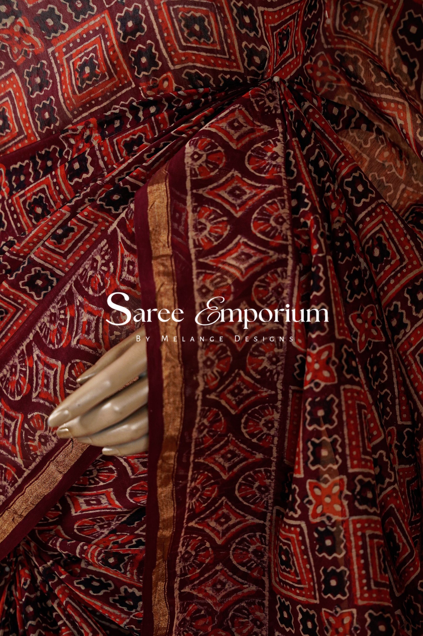 Printed Ajrakh Saree MDS0103