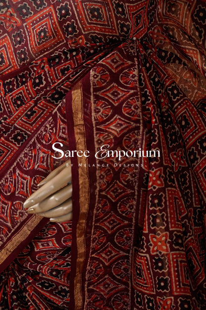 Printed Ajrakh Saree MDS0103