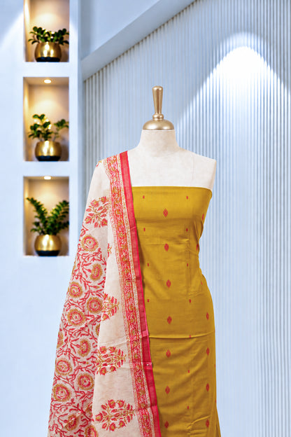 Printed Cotton Unstitched Salwar Suit Material Mustard Yellow BJ1984