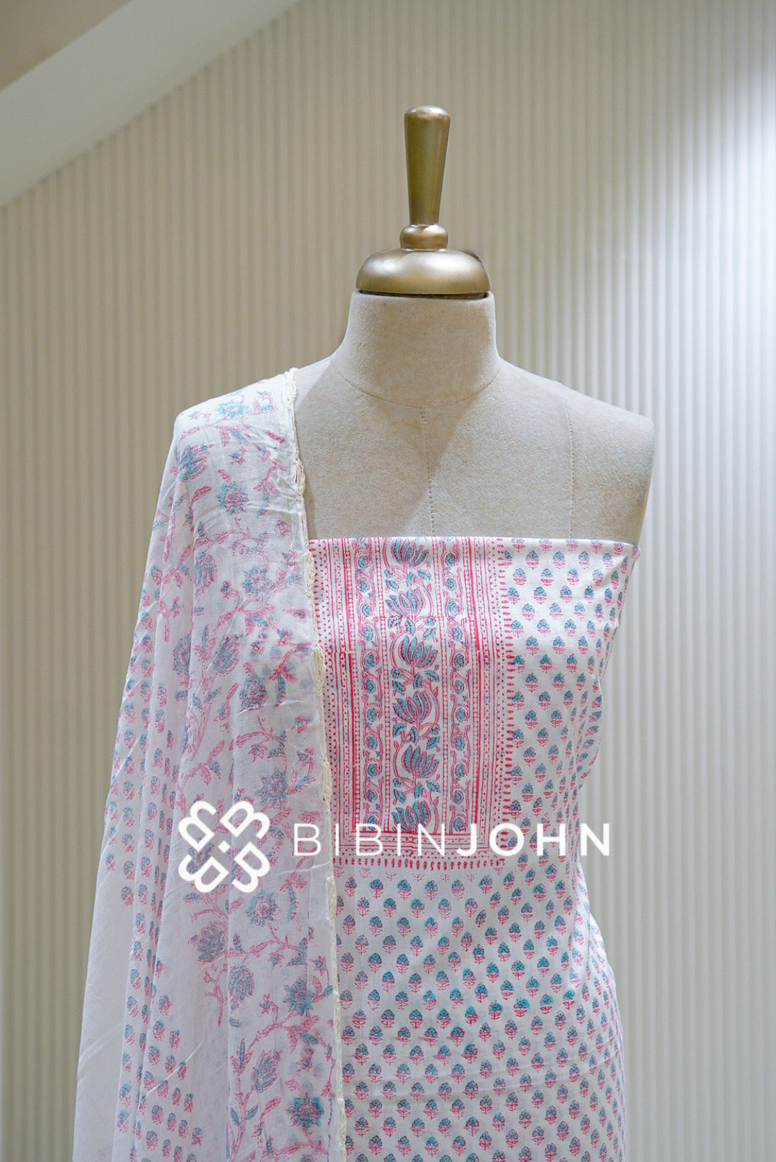 Printed Cotton Unstitched Salwar Suit Material White BJ1118