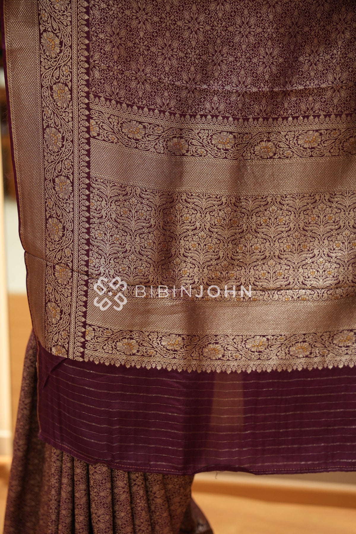Silk Brocade Saree For Women Wine Purple BJ2391