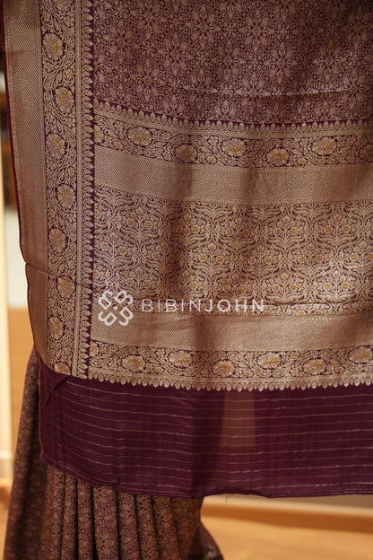Silk Brocade Saree For Women Wine Purple BJ2391