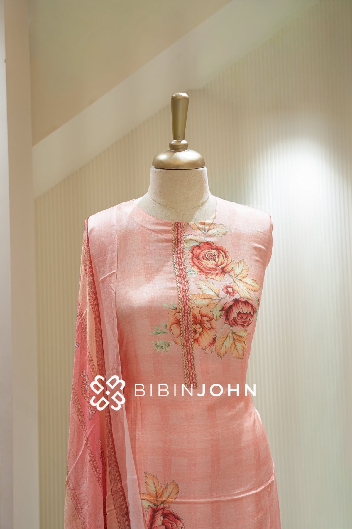 Semi stitched Muslin Embroidery Salwar Suit Material Peach Pink BJ2237