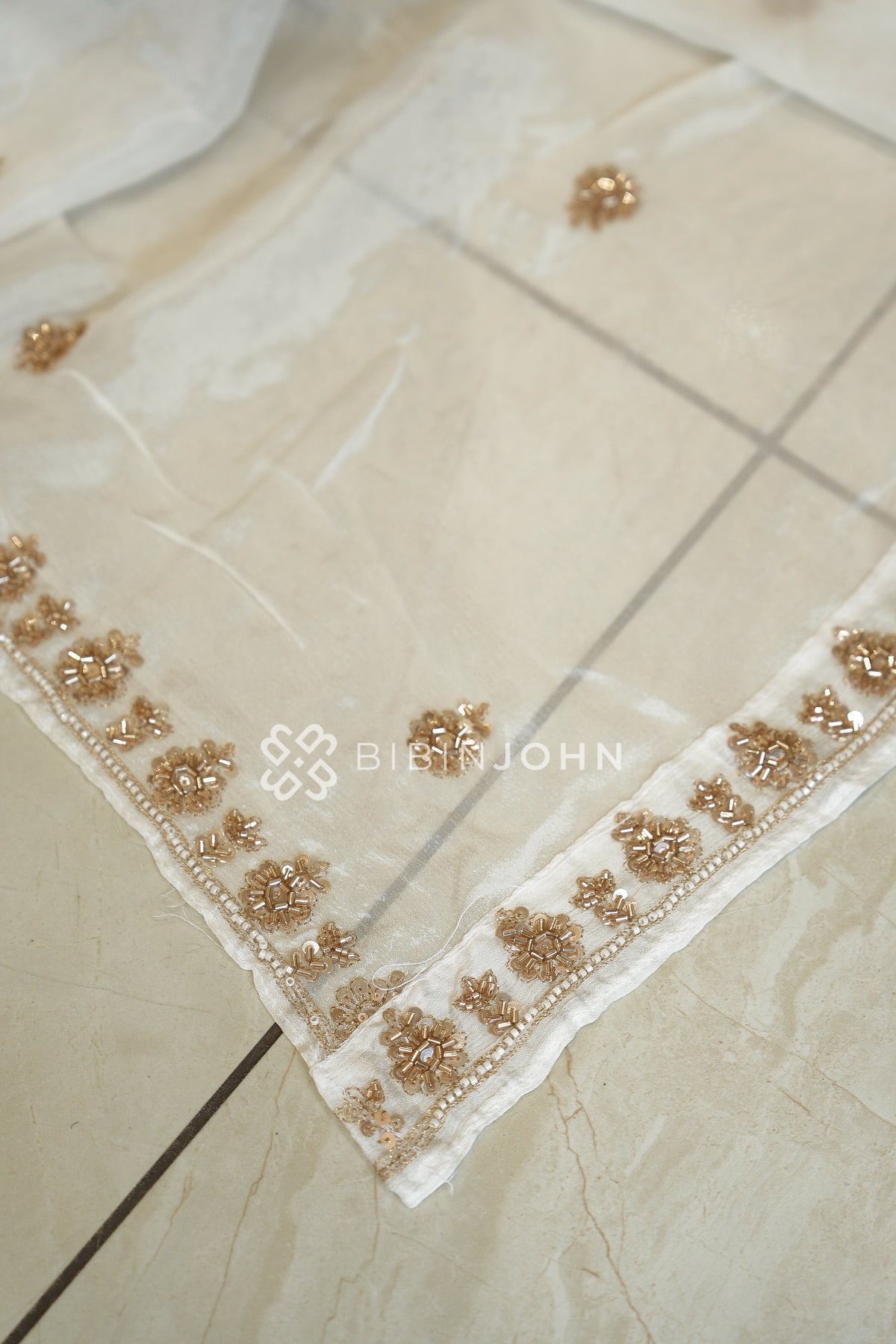 Chiffon Embroidery Dupatta For Women Ivory White BJ2427