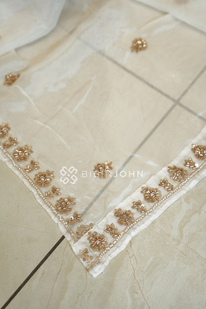 Chiffon Embroidery Dupatta For Women Ivory White BJ2427