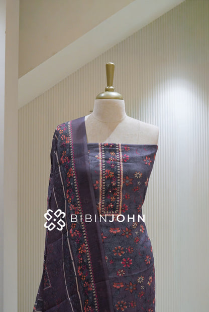 Art Linen Unstitched Salwar Suit Material Smoky Plum Grey BJ2496