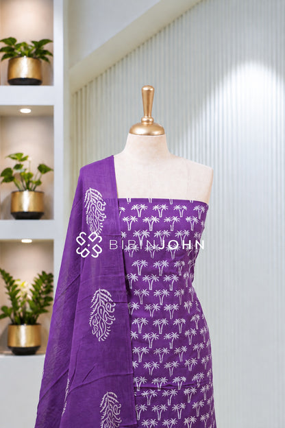 Printed Cotton Unstitched Salwar Suit Material  Purple BJ1971