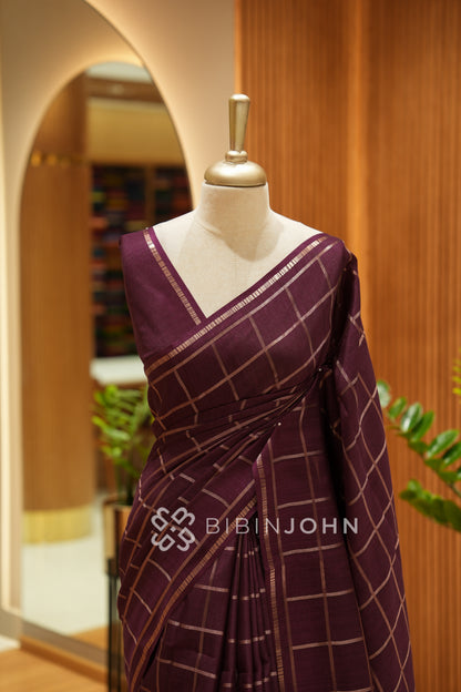 Semi Tussar Weaving Saree For Women Deep Plum Purple BJ2327