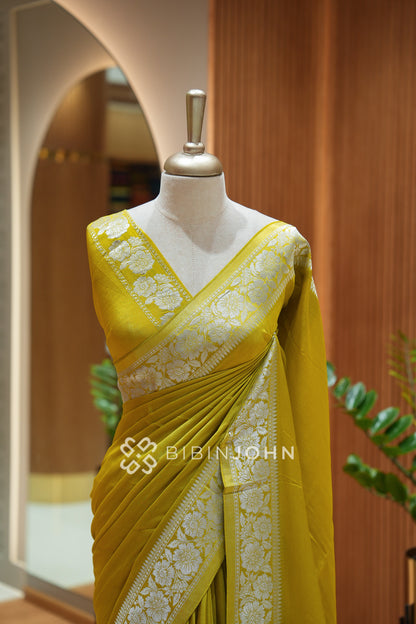 Chiffon Banarasi Saree For Women Mustard Yellow BJ2540