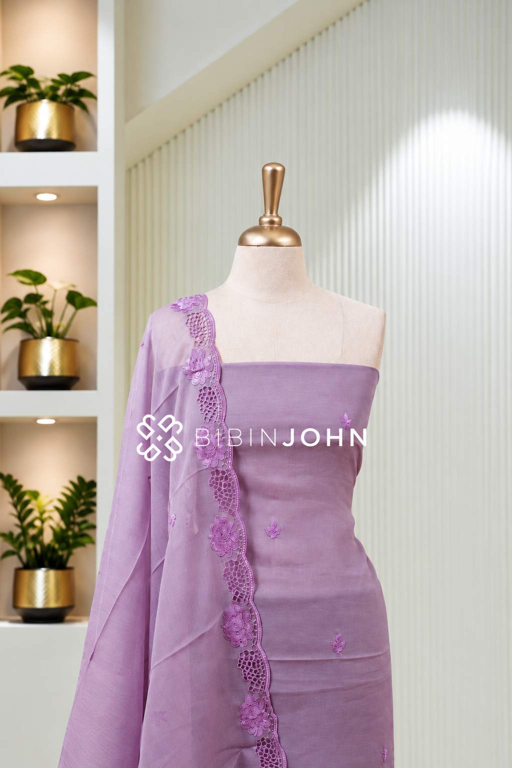Crushed Organza Cutwork Unstitched Salwar Suit Material Lavender Purple BJ1834