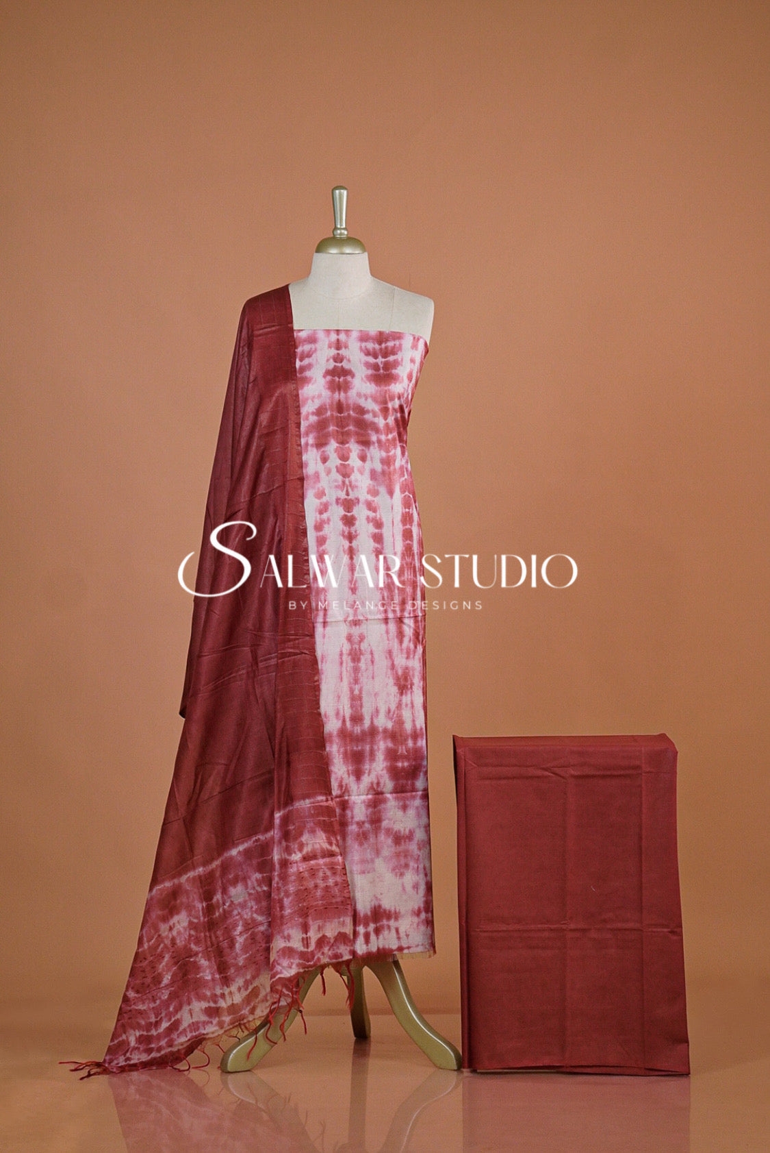 Semi Munga Unstitched Salwar Suit Dress Material Wine Maroon With White AC0177