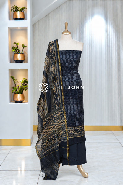 Printed Chanderi Unstitched Salwar Suit Material  Deep Navy Blue BJ2053