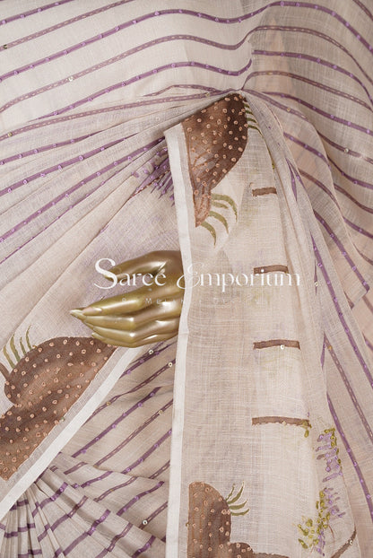 Linen Embroidery Sarees MDS0078