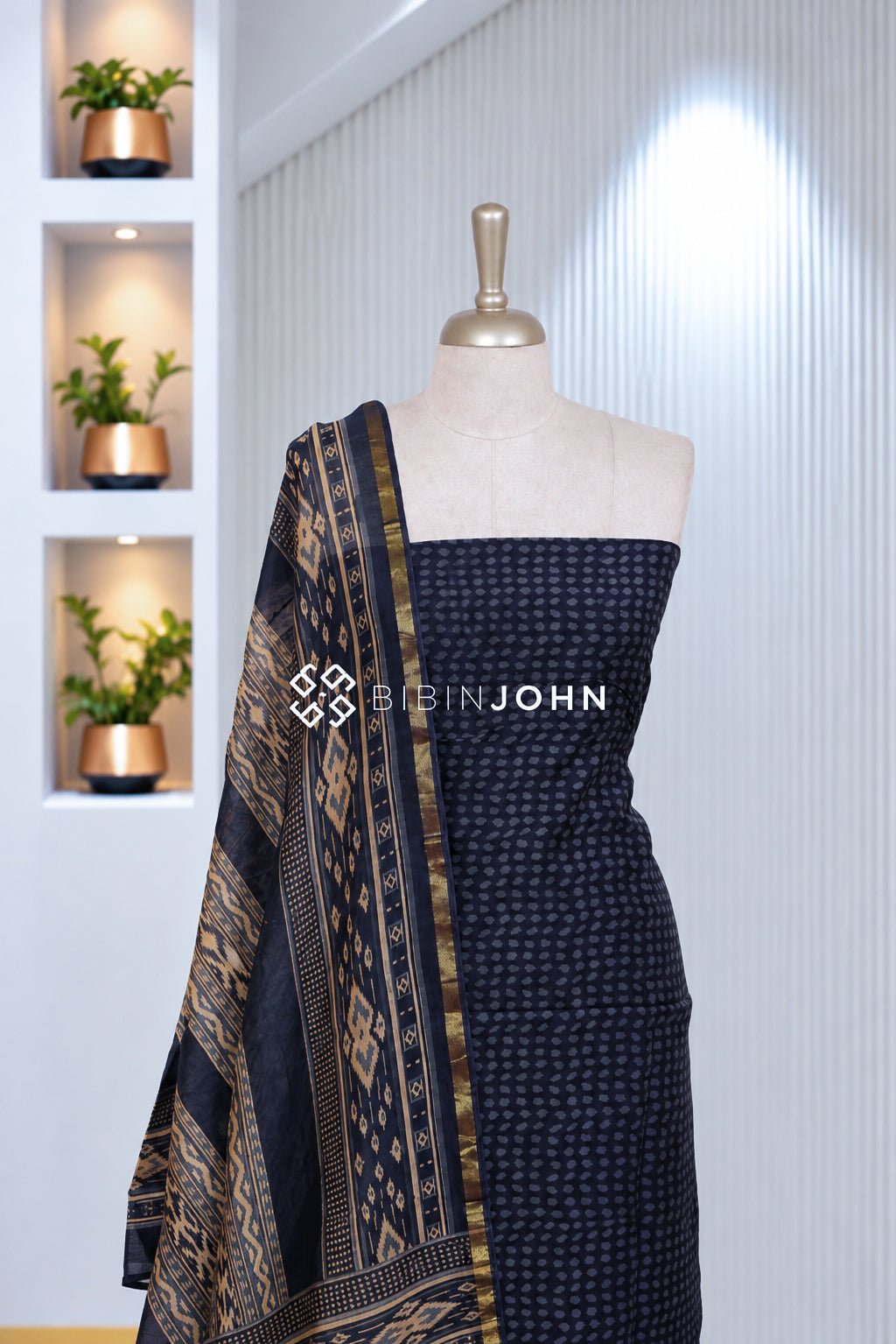 Printed Chanderi Unstitched Salwar Suit Material  Deep Navy Blue BJ2053