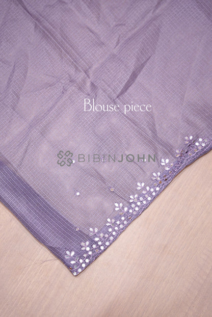 Cotta Embroidery Saree For Women Lavender-Grey  blouse piece