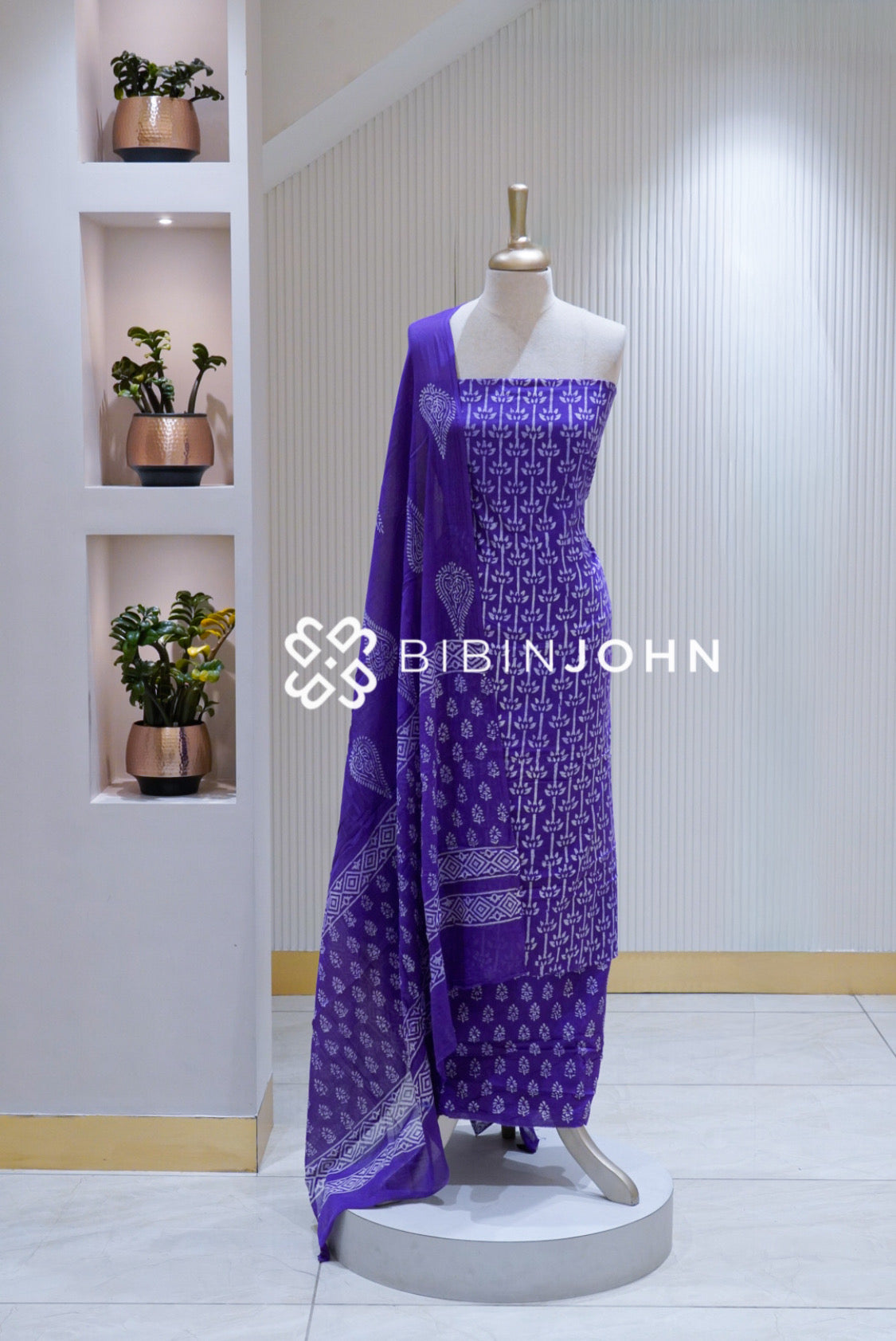 Printed Cotton Unstitched Salwar Suit Material Violet Purple BJ1722