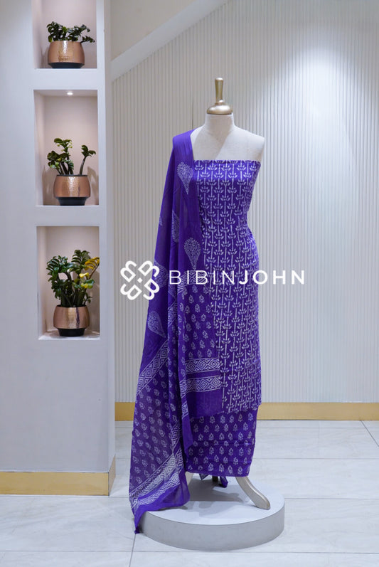 Printed Cotton Unstitched Salwar Suit Material Violet Purple BJ1722