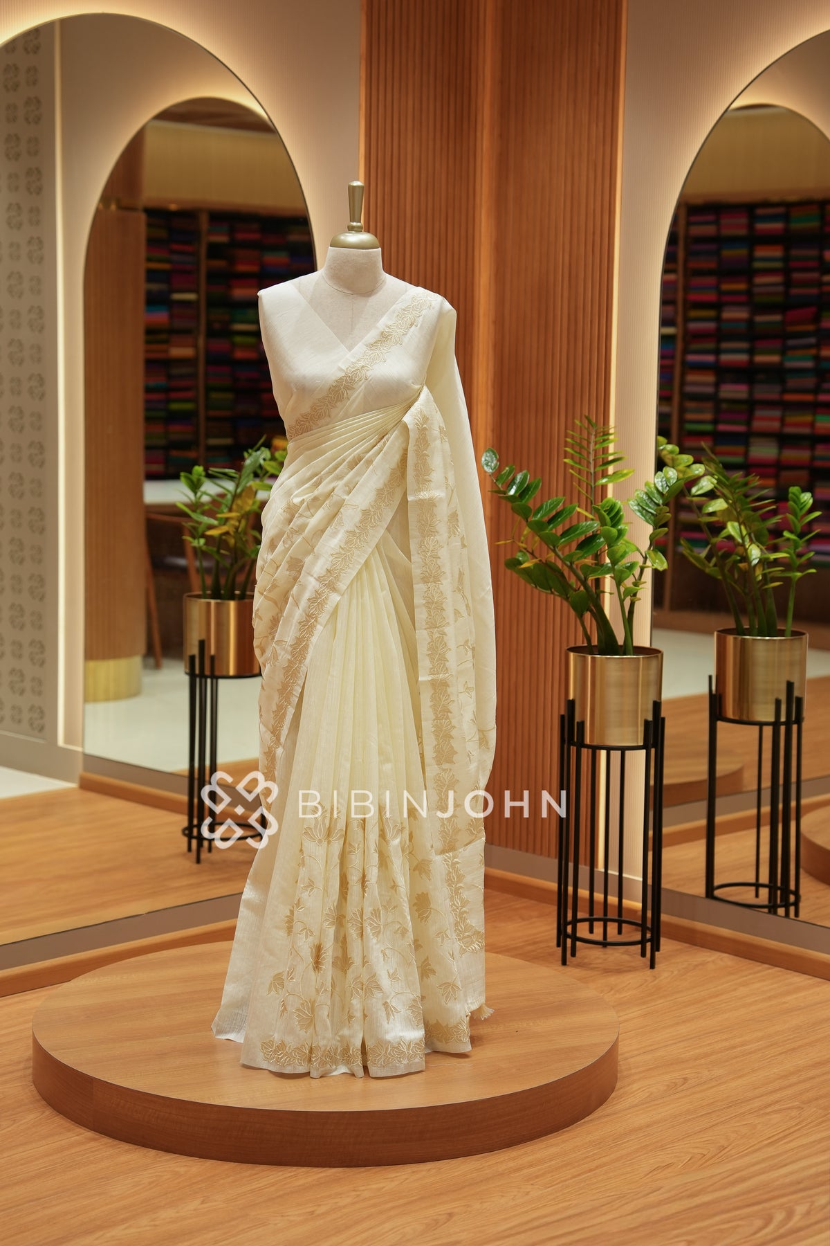 Silk Embroidery Saree For Women Ivory Cream BJ2356