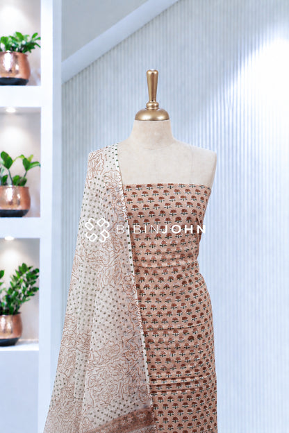 Printed Cotton Unstitched Salwar Suit Material Dusty Peach BJ2014