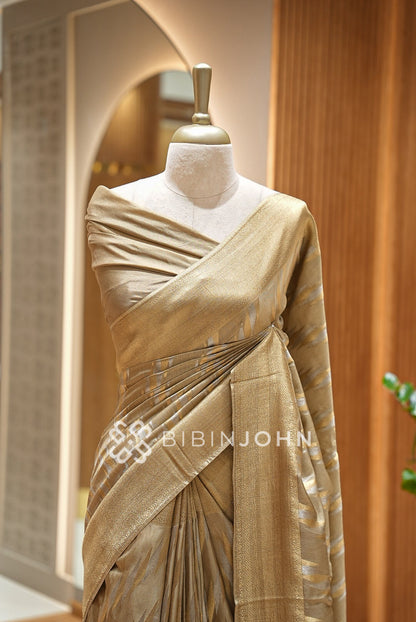 Silk Brocade Saree Champagne Gold BJ1030