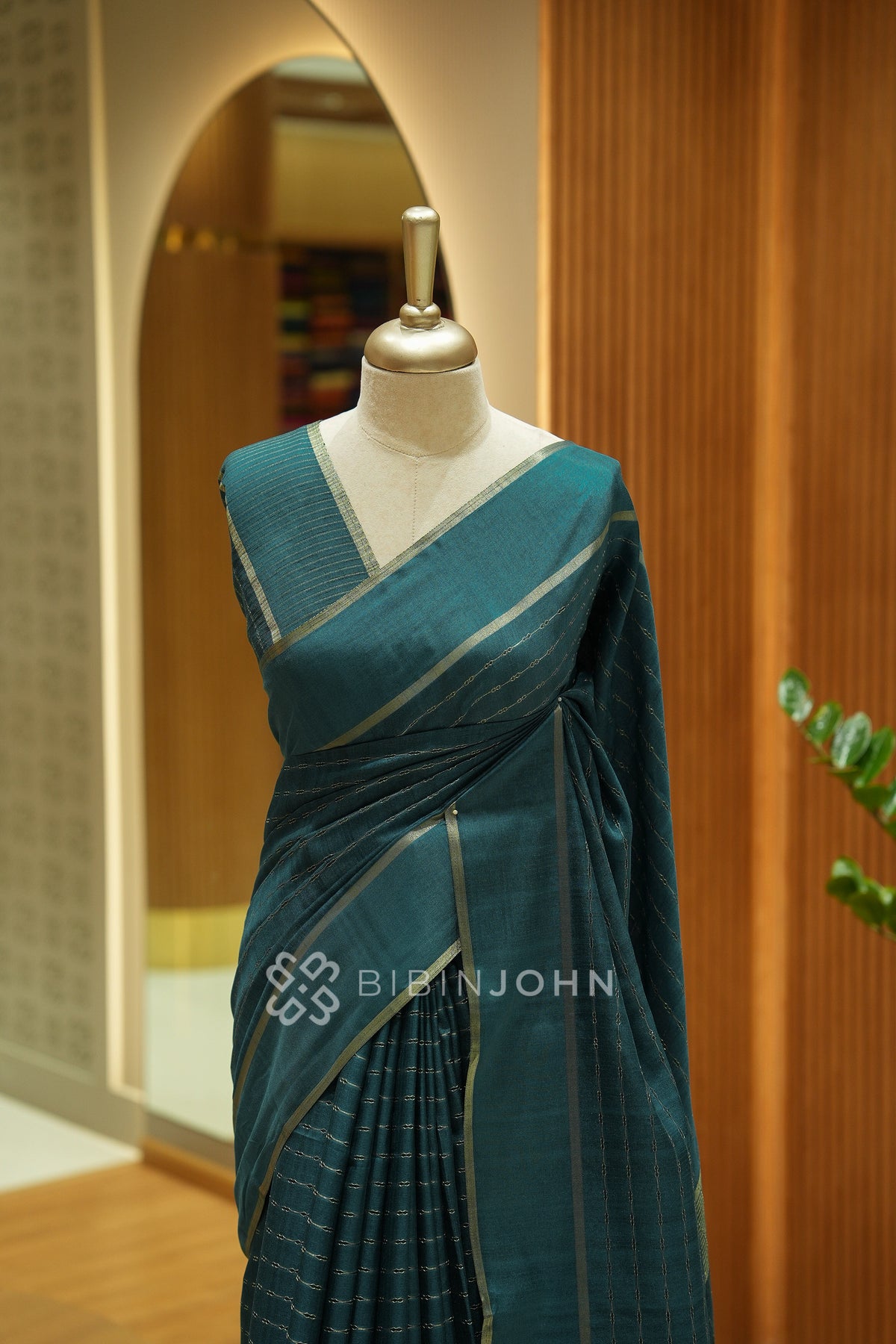 Semi Tussar Weaving Saree For Women  Deep Teal Green BJ2447