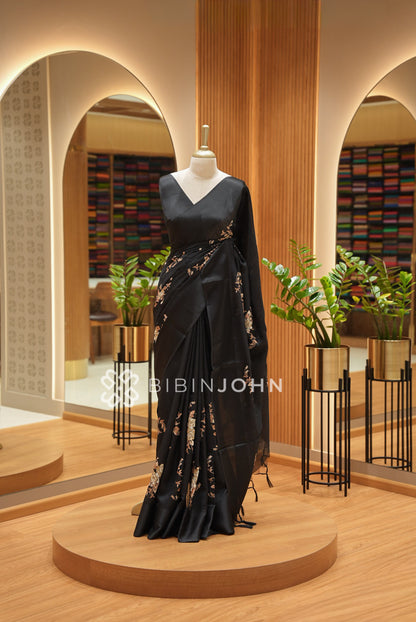 Semi Mutka Embroidery Saree Black BJ1025