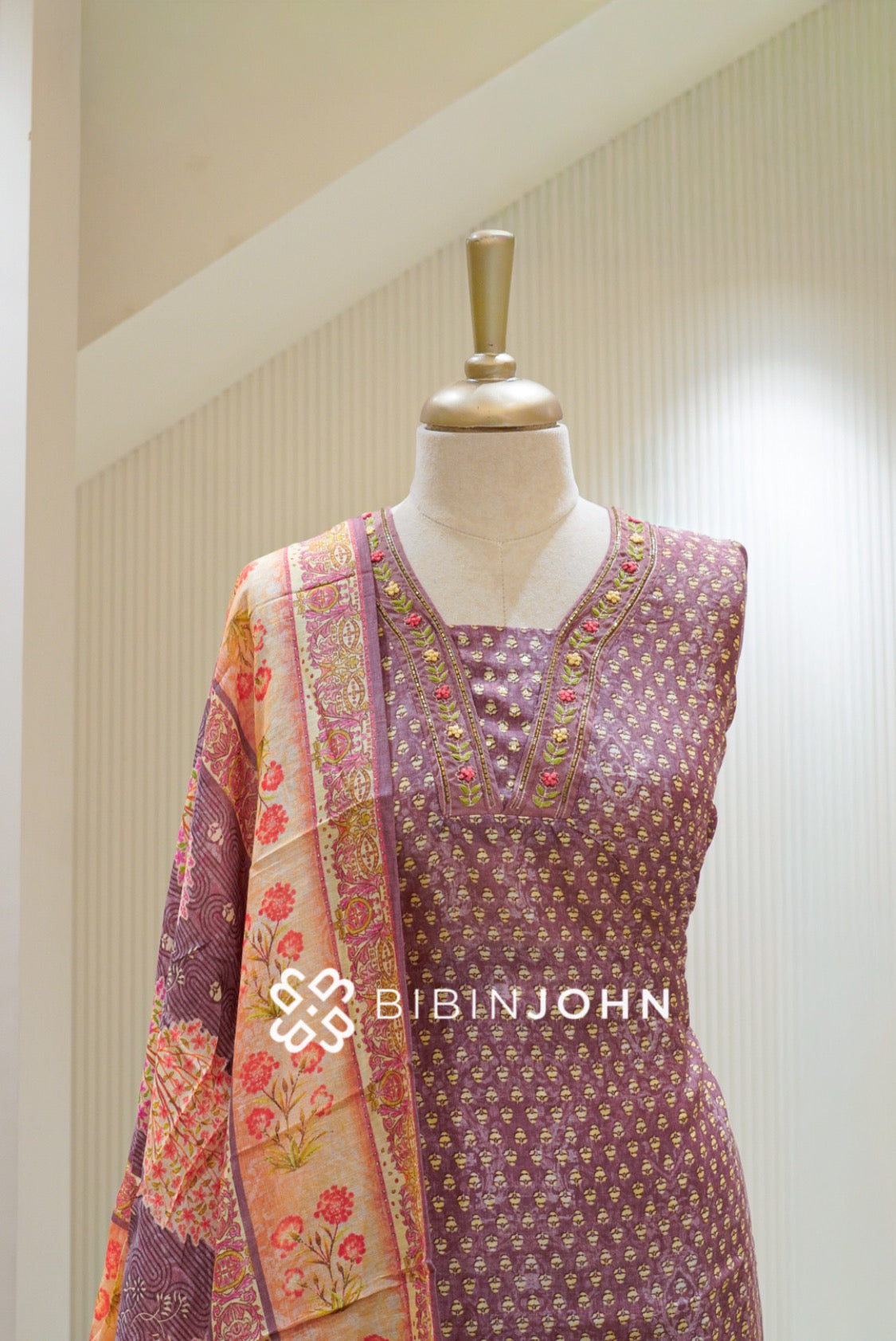 Semi Stitched Chanderi Embroidery Salwar Suit Material Dusty Mauve With Peach BJ2745