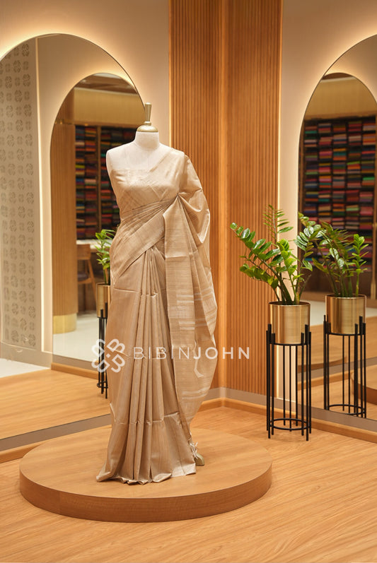 Tusser Silk Saree For Women Champagne Beige BJ1661