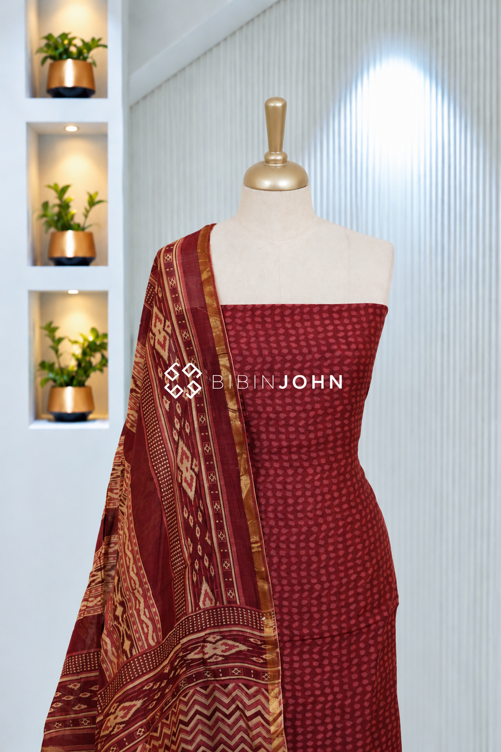 Printed Chanderi Unstitched Salwar Suit Material Deep Maroon BJ2054