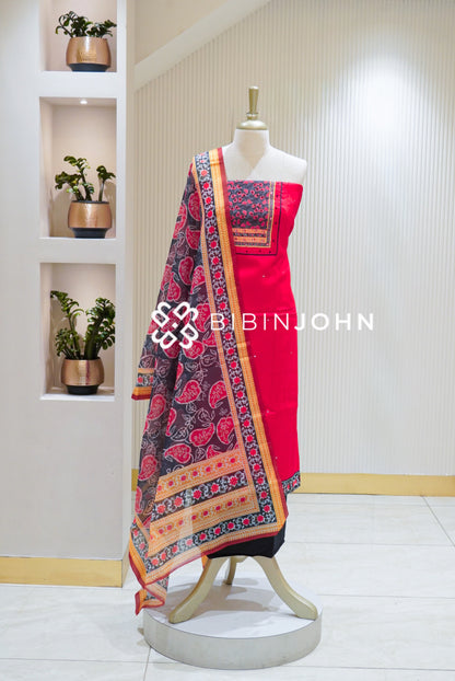 Cotton Embroidery Unstitched Salwar Suit Material Rani Pink BJ2624