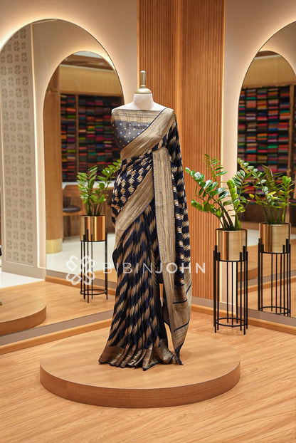 Silk Brocade Saree Dark Blue BJ1033