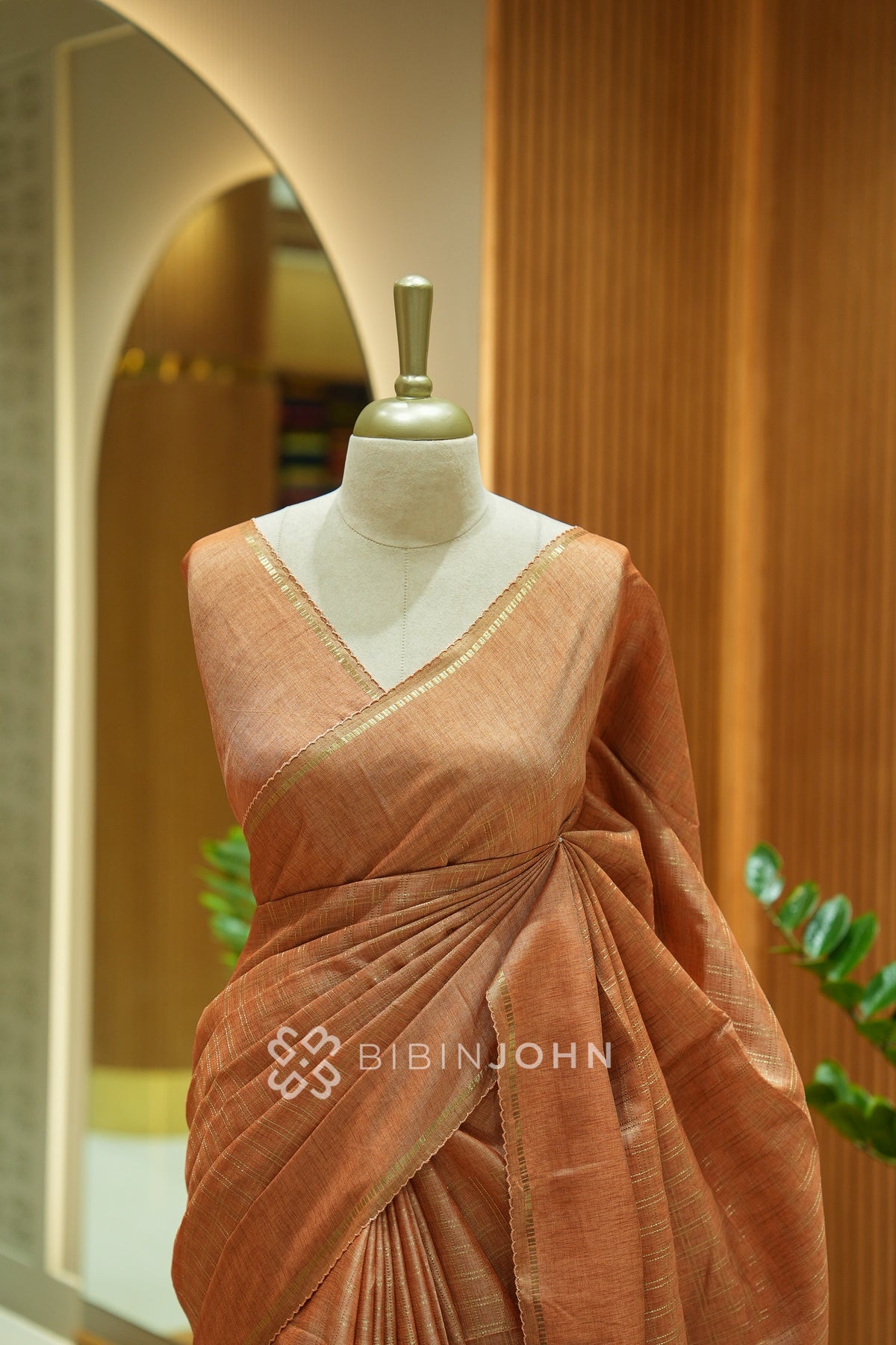Semi Tussar Weaving Saree For Women Copper Peach BJ2545