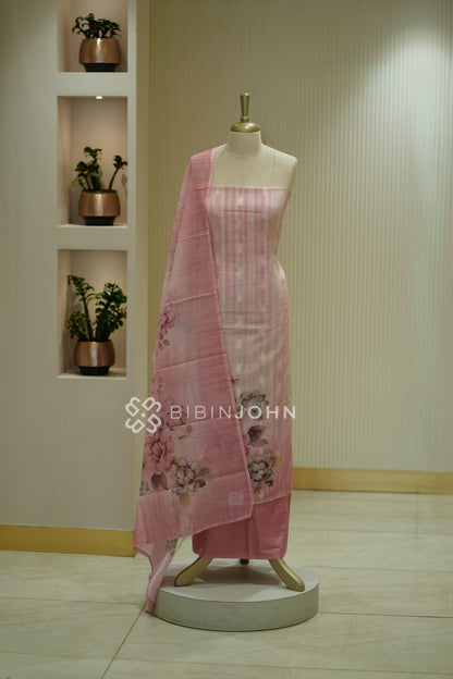 Printed Art Linen Unstitched Salwar Suit Material Pastel Pink BJ2378