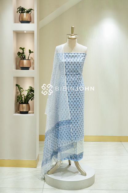 Printed Cotton Unstitched Salwar Suit Material Sky Blue BJ2238