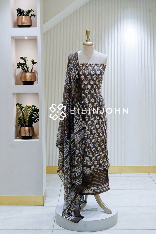 Silk Unstitched Salwar Suit Materials Coffee Brown BJ1636