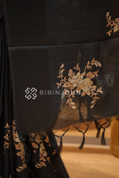 Semi Mutka Embroidery Saree Black BJ1025