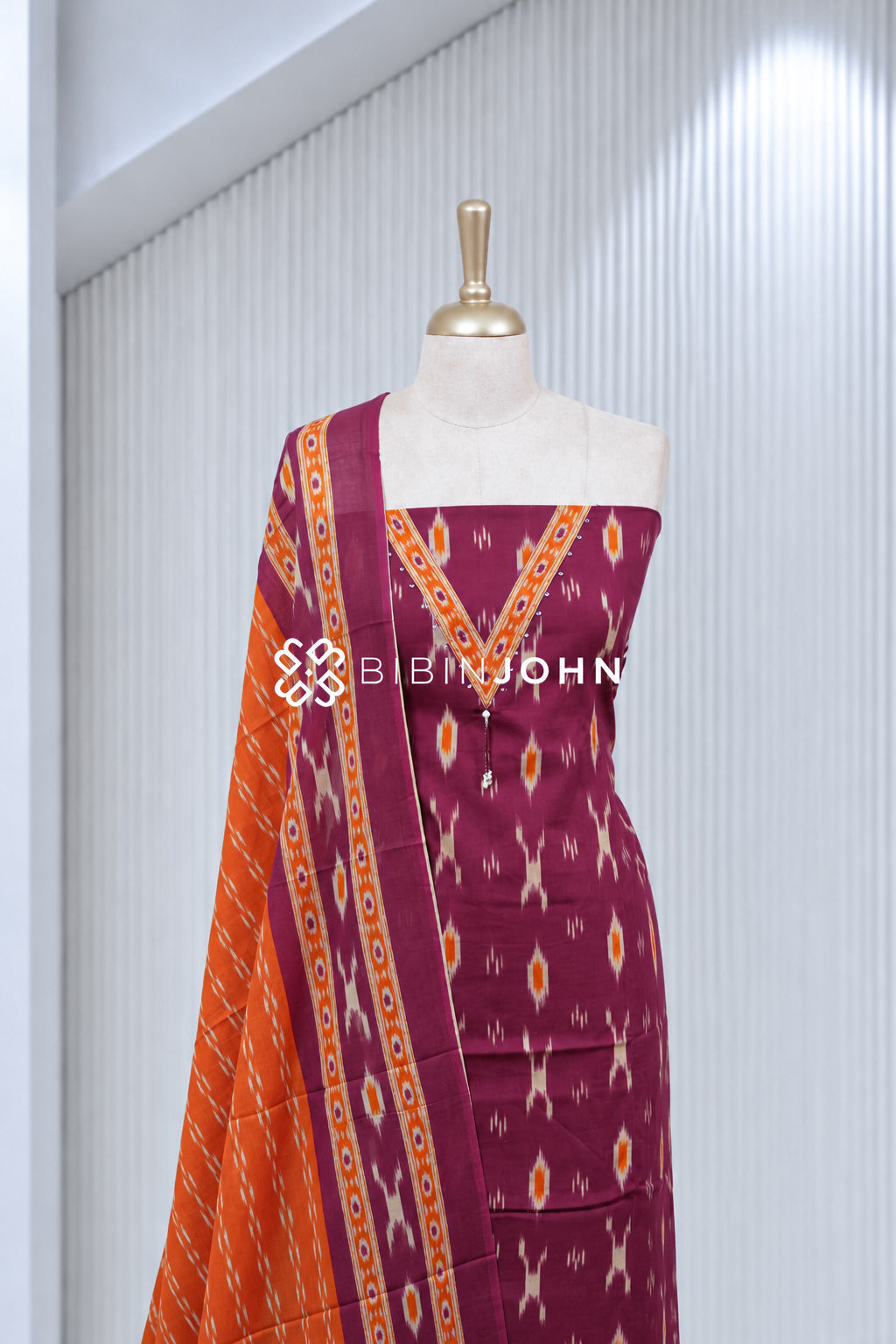 Cotton Embroidery Unstitched Salwar Suit Material Wine Purple BJ1936